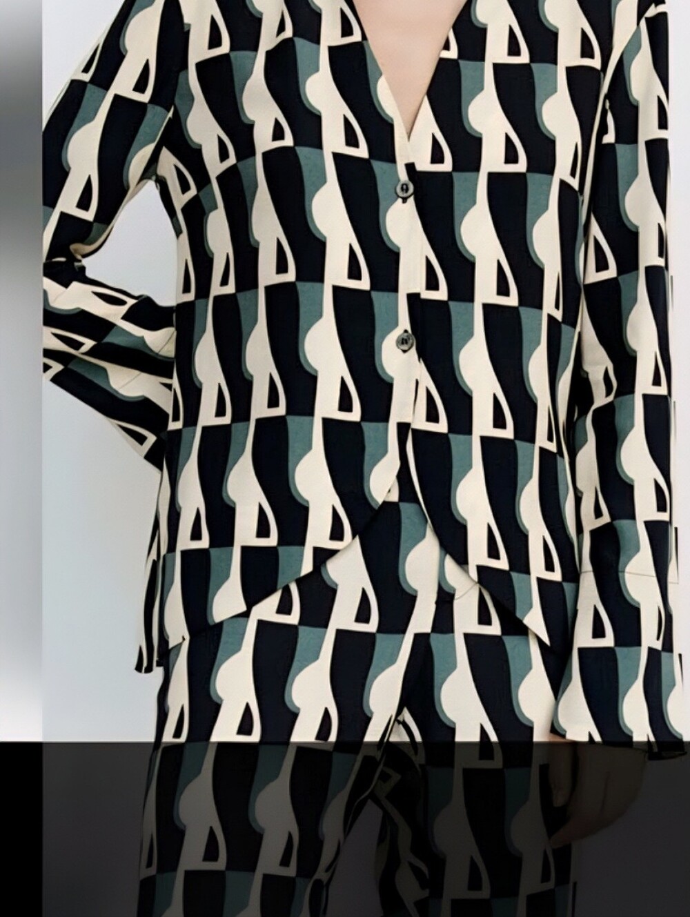 Zara Geometric Print Blazer in Black, Teal & Cream